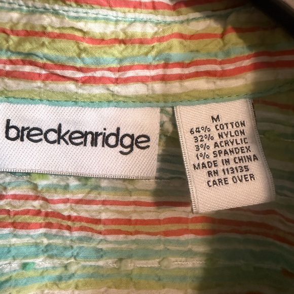 Breckenridge Multicolor Striped Crinkle textured Top Button Up Blouse size M - Picture 2 of 14